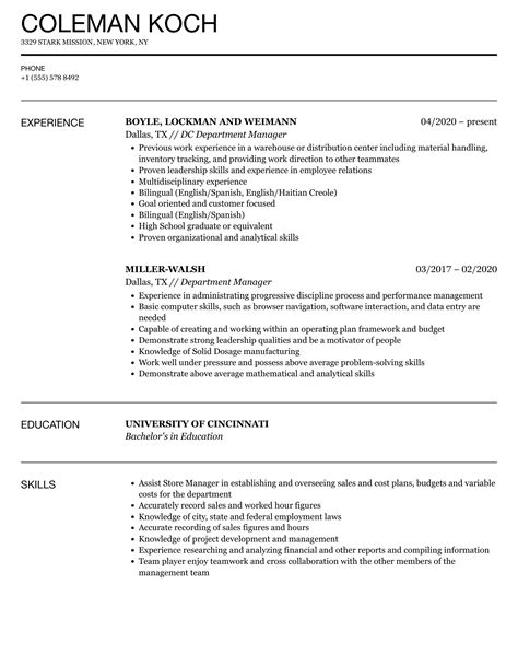 games department manager resume examples 8% of